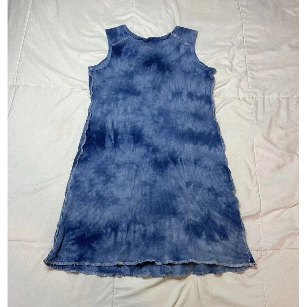 Zoey Y2K Rhinestone Tie Dye Long Tank Blue Mini Dress Girls Sz 10 Cotton Flower
